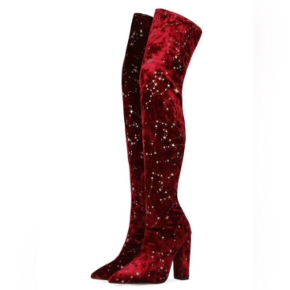 Lush burgundy Velvet Over-the-Knee Boots